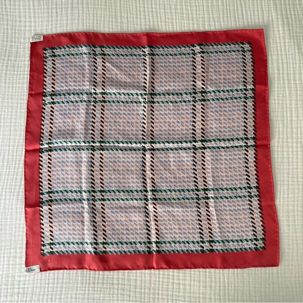 Dior Silk Scarf Geometric Print Red - 21”